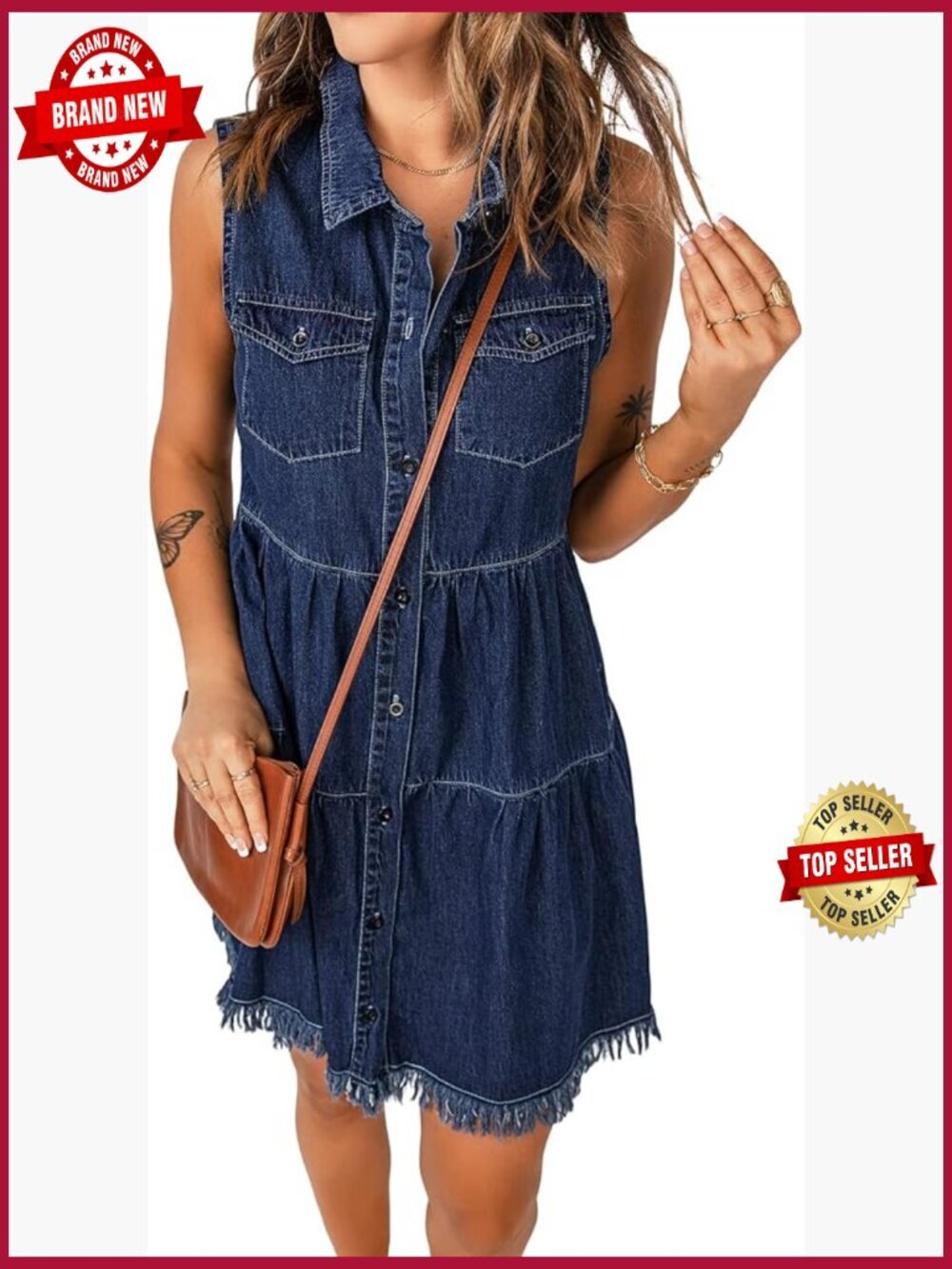 Casual Summer Lapel Sleeveless Button Down Short Denim Jean Dress